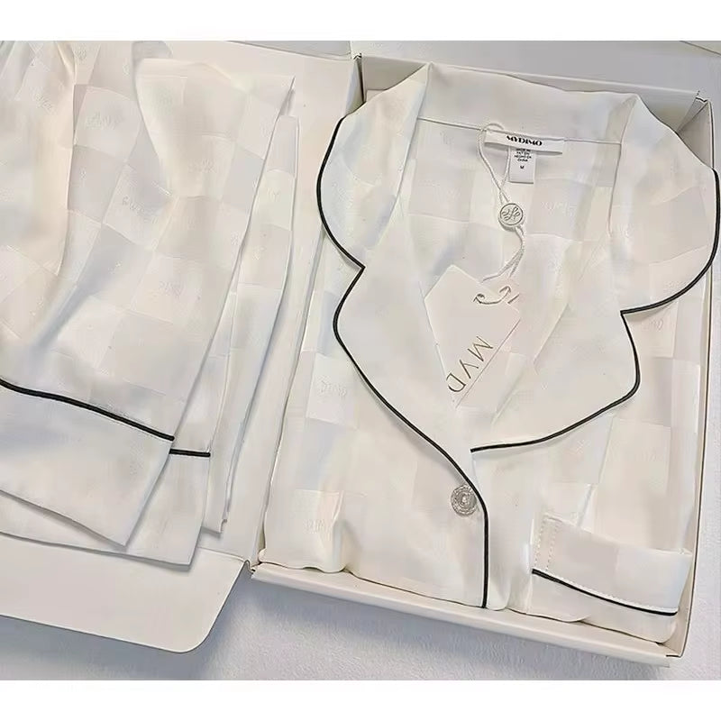 High Quality Ice Silk Light Luxury Pajamas Women'S Pajama Spring and Autumn Style Long Sleeve Home Set Satin Nightwear Sleepwear