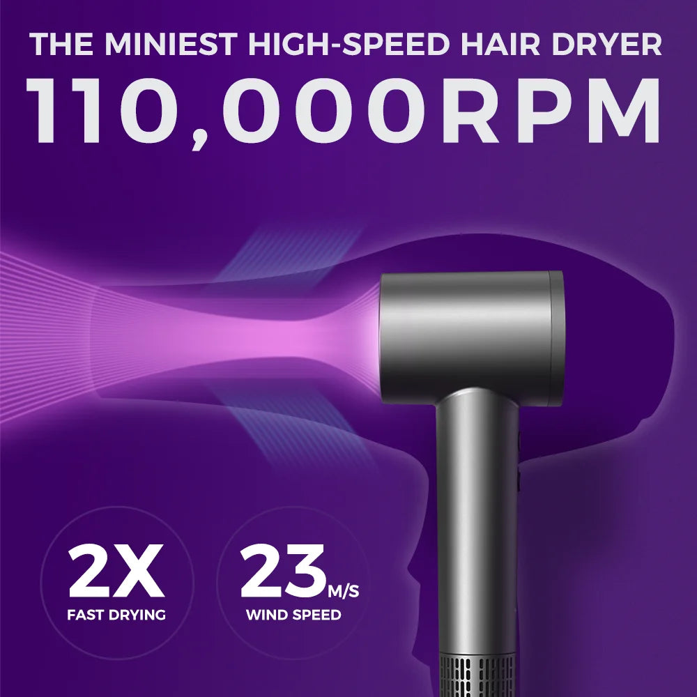 Hair Dryer , High Speed Professional Ionic Blow Dryer with Magnetic Nozzle, Gray