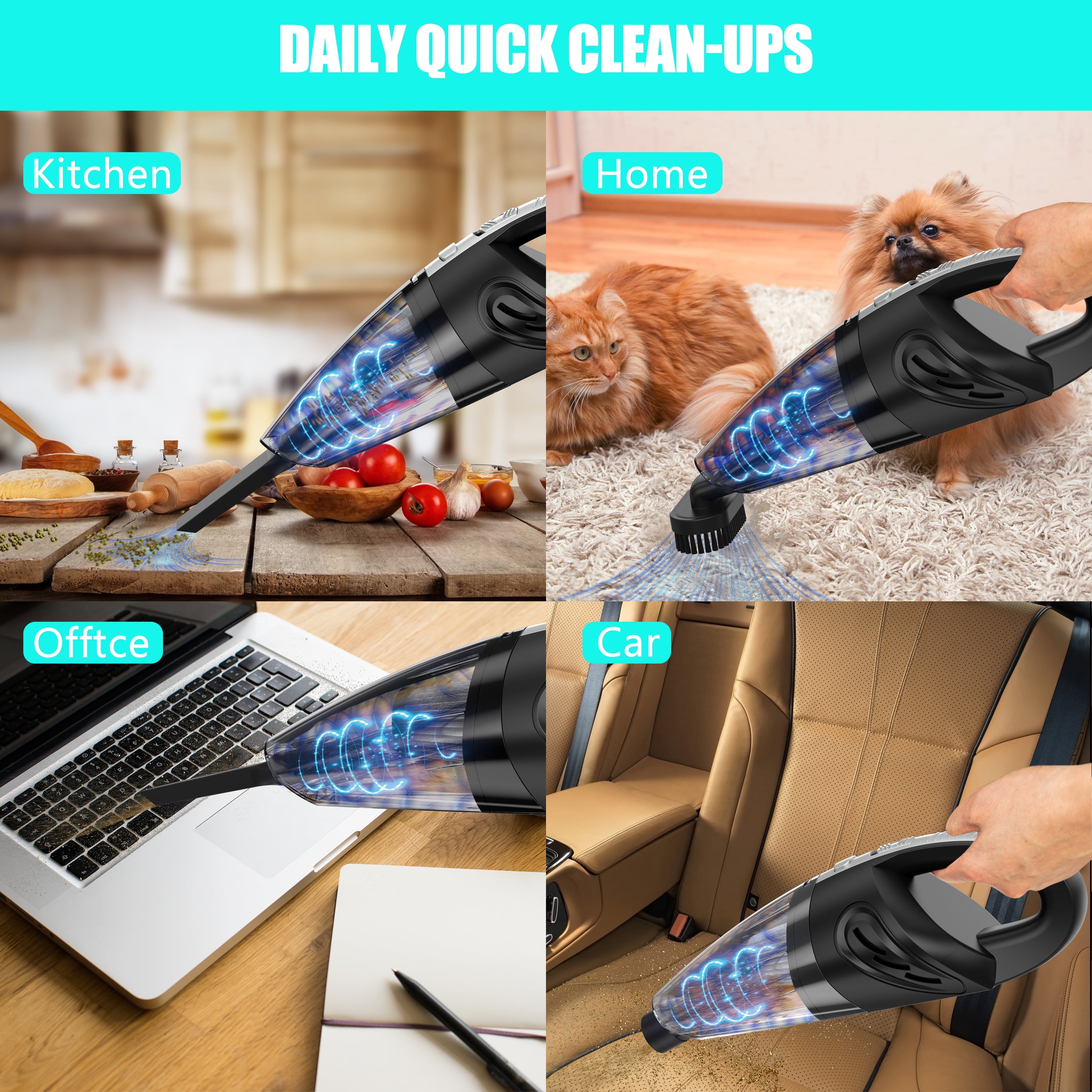 Cordless Handheld Vacuum with 10000PA Powerful Suction, Portable Rechargeable Car Vacuum Cleaner for Car,Home