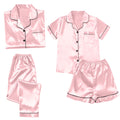 4 Piece Pajama Set for Women Satin Pajama Set for Women, Women'S Ice Silk Thin Imitation Silk Short Long Sleeve Home Clothes Four Piece, Cooling Pajamas Womens Pajama Shorts, Pink,3Xl