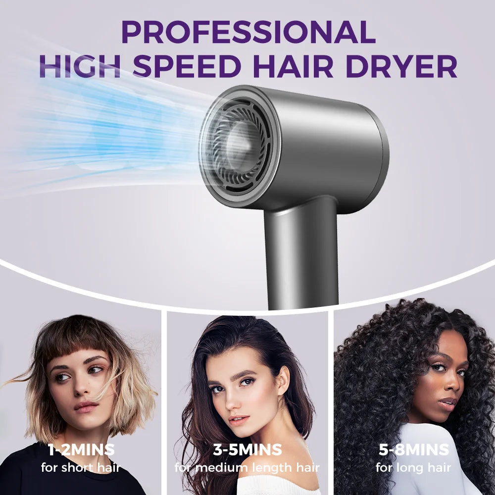 Hair Dryer , High Speed Professional Ionic Blow Dryer with Magnetic Nozzle, Gray