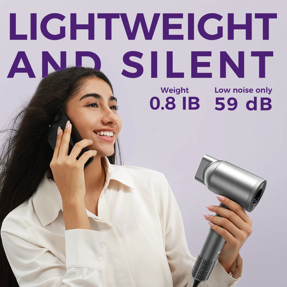 Hair Dryer , High Speed Professional Ionic Blow Dryer with Magnetic Nozzle, Gray