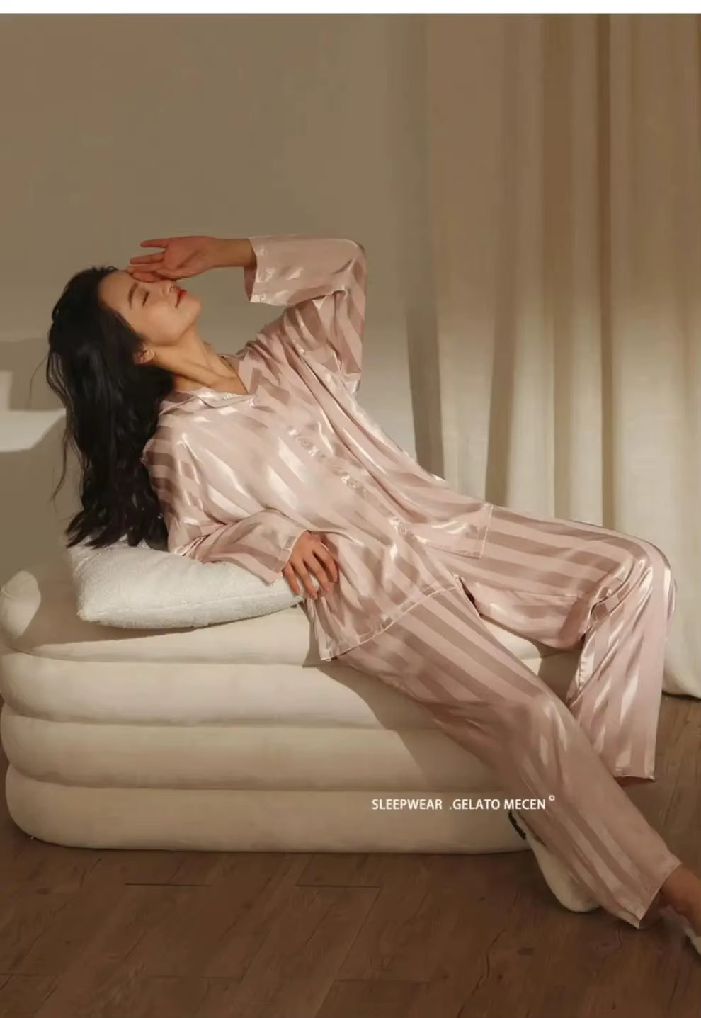High Quality Ice Silk Light Luxury Pajamas Women'S Pajama Spring and Autumn Style Long Sleeve Home Set Satin Nightwear Sleepwear