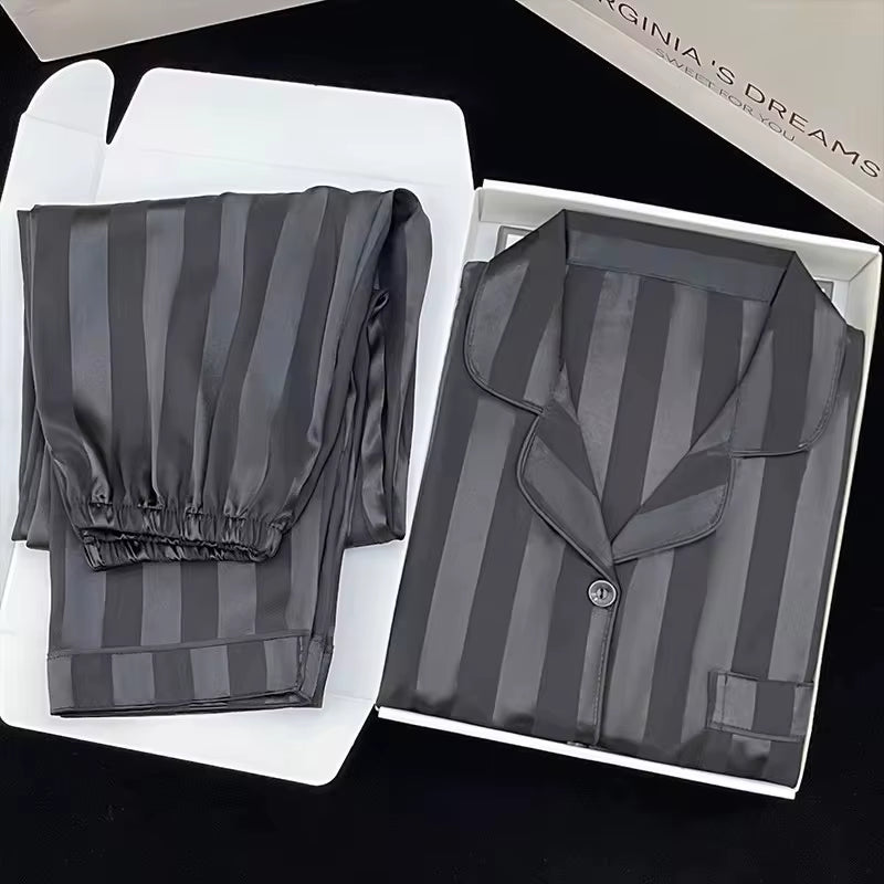 High Quality Ice Silk Light Luxury Pajamas Women'S Pajama Spring and Autumn Style Long Sleeve Home Set Satin Nightwear Sleepwear