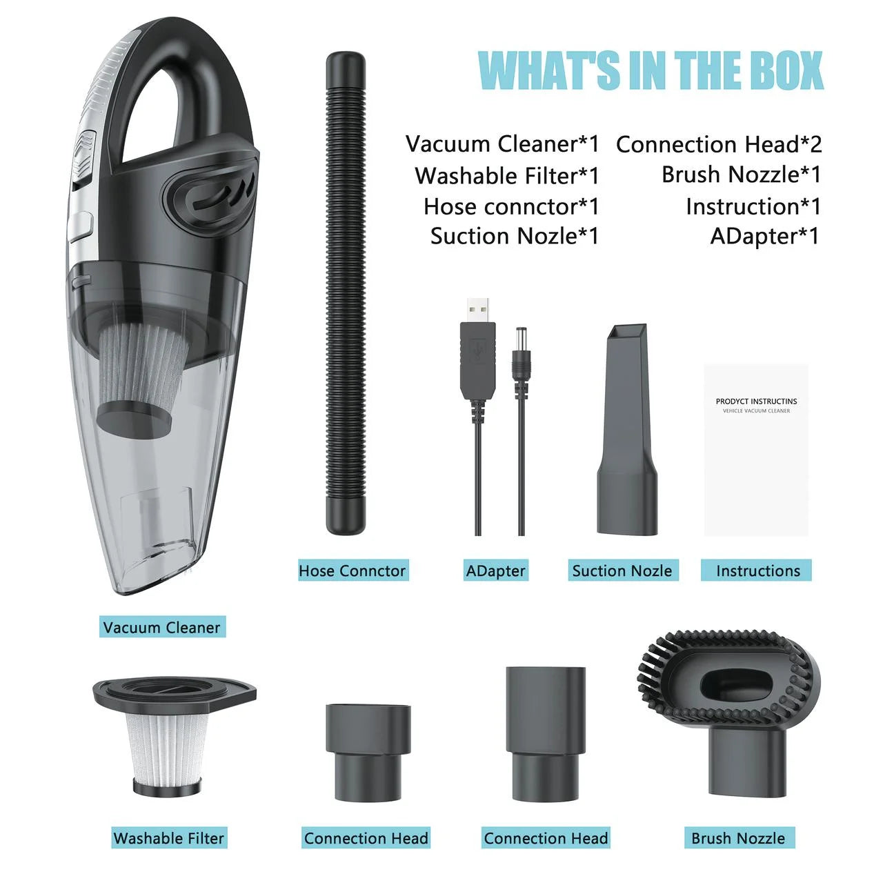 Cordless Handheld Vacuum with 10000PA Powerful Suction, Portable Rechargeable Car Vacuum Cleaner for Car,Home