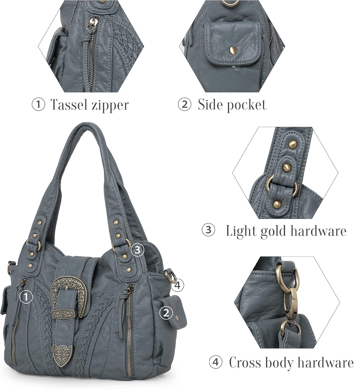 Hobo Handbags for Women Concealed Carry Purses Washed Leather Satchel Handbag Tote Shoulder Bags MWC-020JEAN