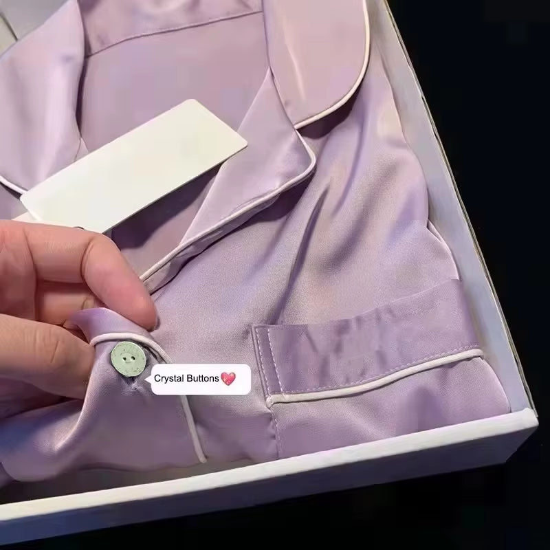 High Quality Ice Silk Light Luxury Pajamas Women'S Pajama Spring and Autumn Style Long Sleeve Home Set Satin Nightwear Sleepwear