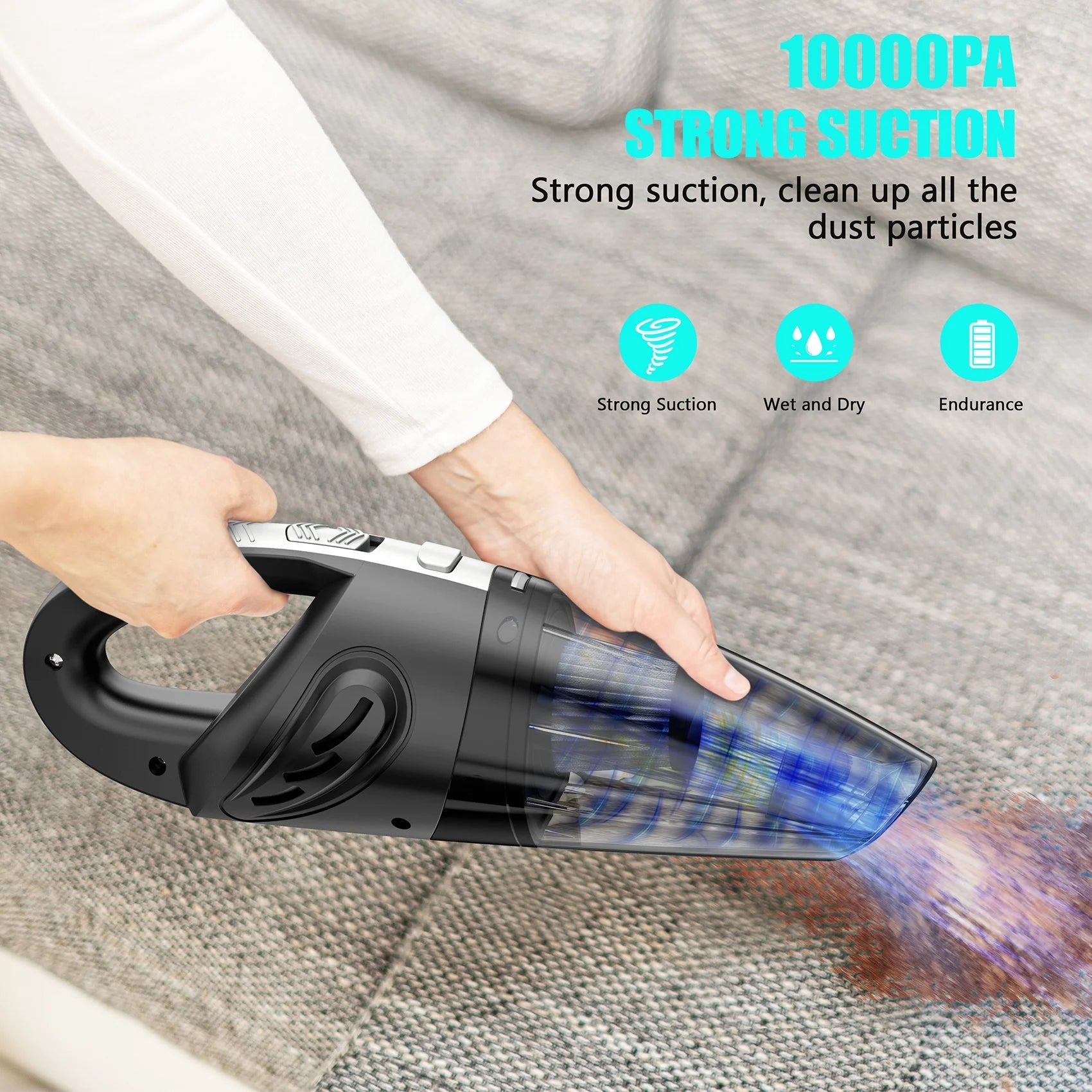 Cordless Handheld Vacuum with 10000PA Powerful Suction, Portable Rechargeable Car Vacuum Cleaner for Car,Home