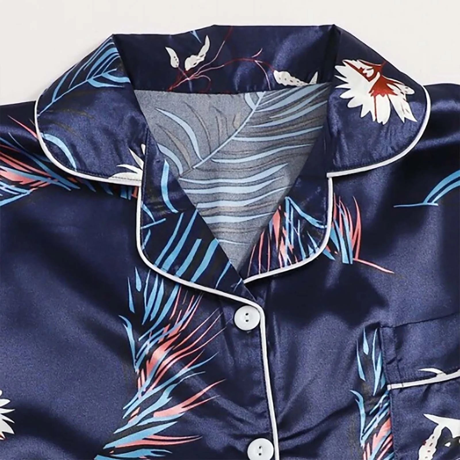 Pajamas for Women Set Silk Pajamas for Women Women'S Satin Nightwear Set 4 Piece Home Pyjama Pajama Set Blue+Xxl