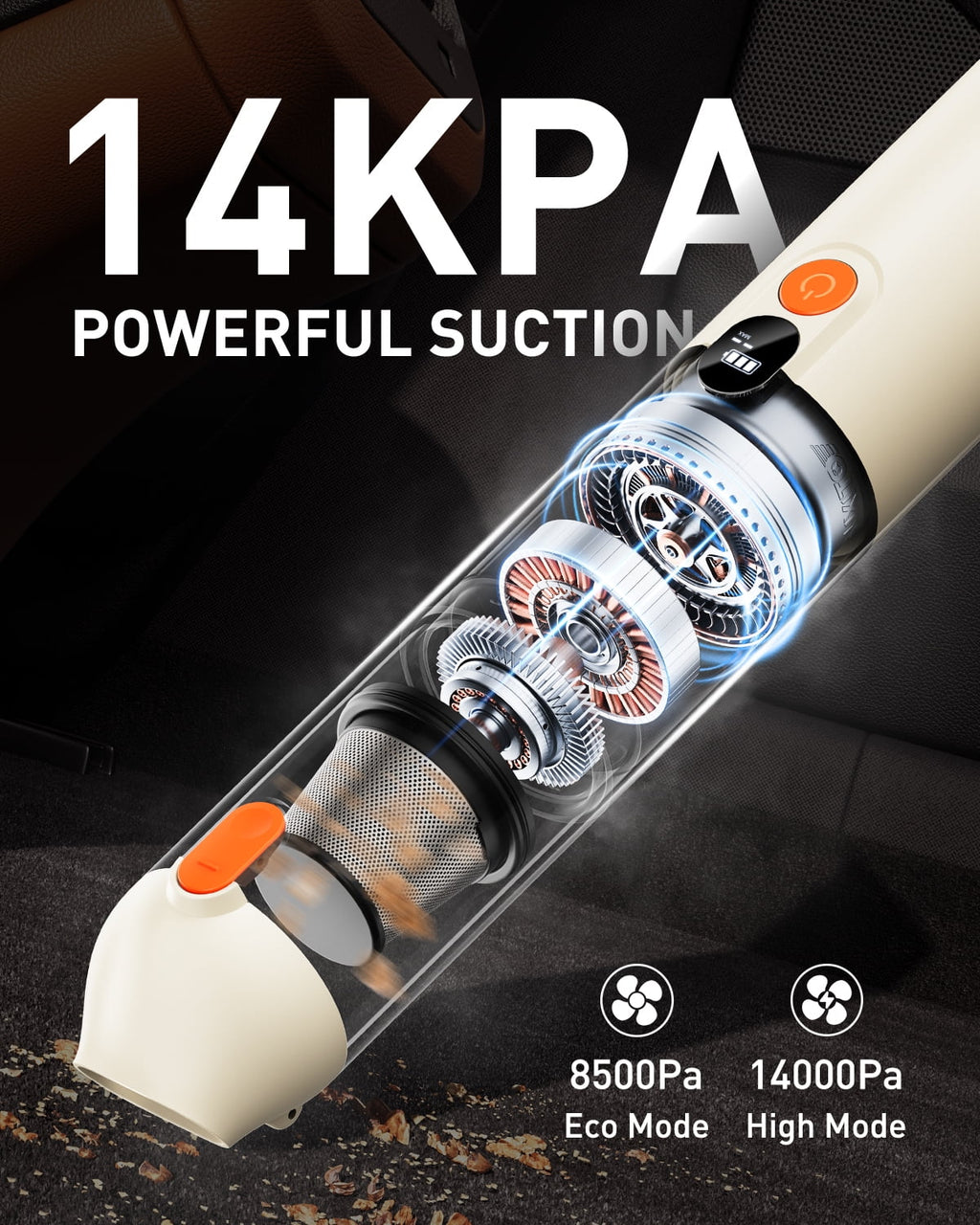 Car Vacuum Cleaner Cordless, 14000Pa 6000Mah High Power Long Endurance, Strong Suction Handheld Portable Car Vacuum for Car, Office