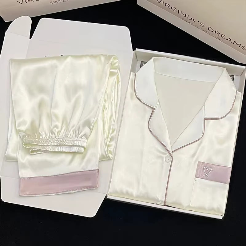 High Quality Ice Silk Light Luxury Pajamas Women'S Pajama Spring and Autumn Style Long Sleeve Home Set Satin Nightwear Sleepwear