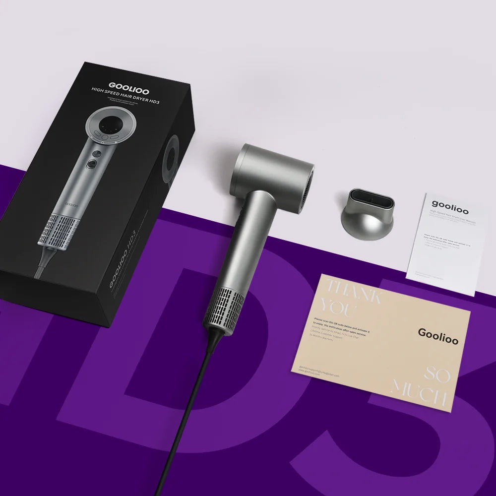 Hair Dryer , High Speed Professional Ionic Blow Dryer with Magnetic Nozzle, Gray